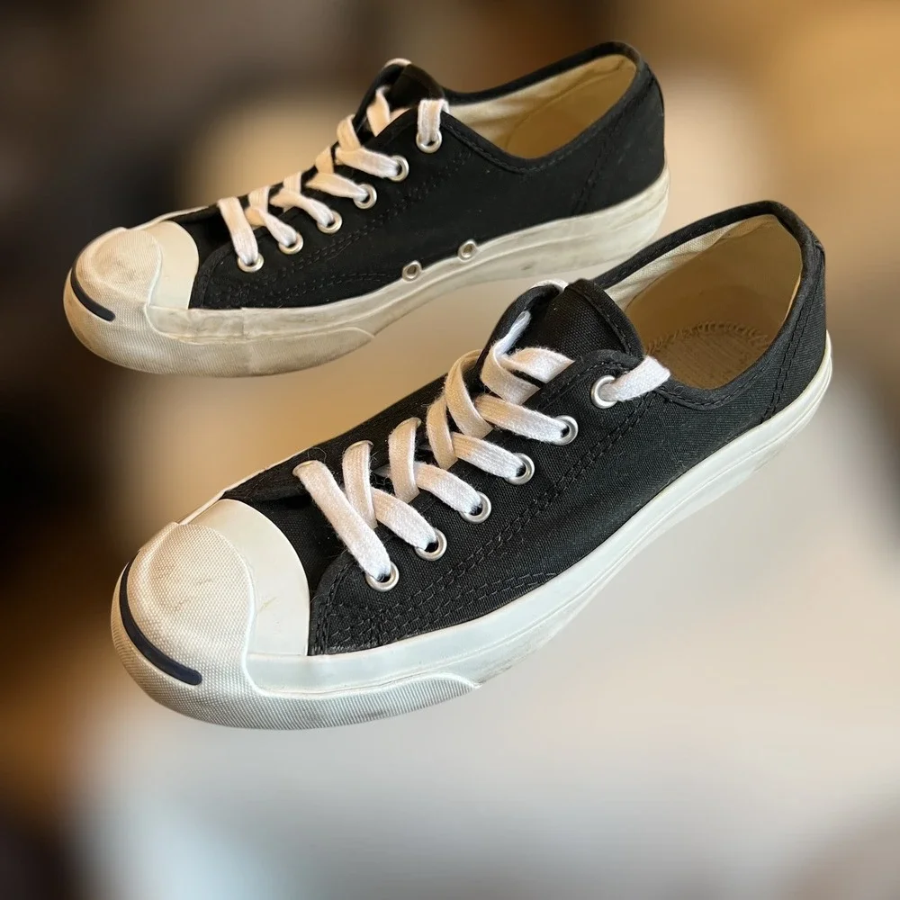 Converse x Jack Purcell Mens 7 Womens 8.5 Sneakers Black Low Top Smile Toe Shoes - Picture 5 of 13